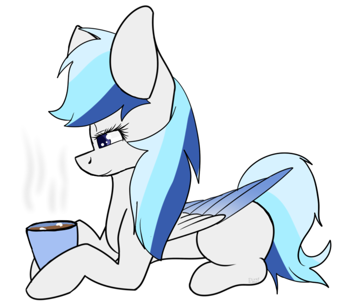 Size: 853x769 | Tagged: safe, artist:fizzy2014, derpibooru import, oc, oc:silver skies, unofficial characters only, pegasus, pony, coffee, female, food, mare, marshmallow, prone, simple background, solo, transparent background, up