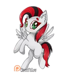 Size: 1600x1600 | Tagged: safe, artist:vixelzf, derpibooru import, oc, oc:cyber sky, unofficial characters only, pegasus, pony, commission, cute, female, flying, green eyes, looking at you, mare, patreon, patreon logo, raised hoof, simple background, smiling, solo, spread wings, transparent background