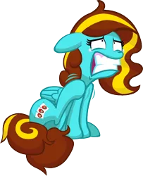 Size: 600x739 | Tagged: safe, artist:smokeymcdaniel, derpibooru import, oc, oc:ilovekimpossiblealot, unofficial characters only, pegasus, pony, behaving like a dog, female, gritted teeth, itchy, mare, scratching, simple background, solo, transparent background