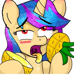 Size: 3600x3653 | Tagged: safe, artist:smokeymcdaniel, derpibooru import, oc, unofficial characters only, pony, unicorn, female, food, mare, pineapple, solo, tongue out