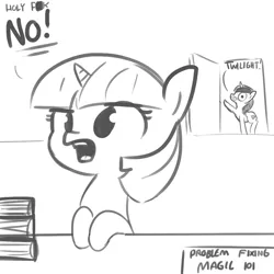 Size: 1080x1080 | Tagged: safe, artist:tjpones, derpibooru import, shining armor, twilight sparkle, black and white, book, censored vulgarity, cute, grayscale, leaning, monochrome, no, open mouth, sketch, vulgar