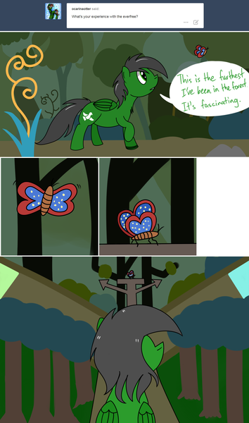 Size: 1280x2167 | Tagged: artist:hummingway, ask-humming-way, derpibooru import, dialogue, forest, oc, oc:feather hummingway, safe, solo, tumblr, tumblr comic, unofficial characters only