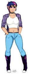 Size: 1464x3681 | Tagged: alternate hairstyle, artist:salamishowdown, belly button, clothes, collar, converse, derpibooru import, human, humanized, midriff, plaid shirt, punklight sparkle, safe, shoes, simple background, solo, tanktop, transparent background, twilight sparkle