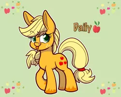 Size: 1000x800 | Tagged: safe, artist:heir-of-rick, derpibooru import, applejack, daily apple pony, :p, :t, apple, cute, food, green background, looking at you, raised eyebrow, simple background, smiling, solo, tongue out