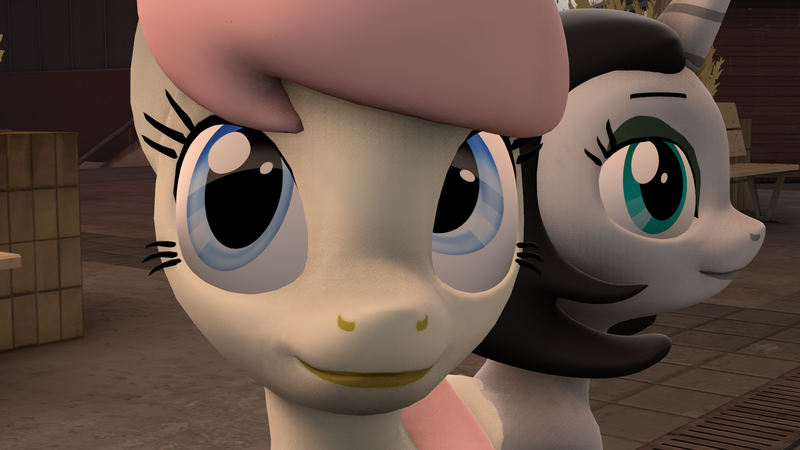 Size: 1920x1080 | Tagged: safe, derpibooru import, oc, oc:hope blossoms, oc:joyride, unofficial characters only, earth pony, pony, unicorn, colt quest, 3d, 3d model, color, cute, eyeshadow, female, happy, horn, makeup, mare, smiling, source filmmaker