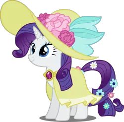 Size: 5000x4924 | Tagged: absurd resolution, artist:dashiesparkle, derpibooru import, flower in tail, giant hat, hat, rarity, safe, simple background, solo, sweet and elite, transparent background, vector