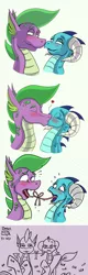 Size: 5948x18692 | Tagged: suggestive, artist:dinodraketakethecake, derpibooru import, princess ember, spike, twilight sparkle, twilight sparkle (alicorn), alicorn, dragon, absurd resolution, comic, emberspike, kissing, laughing, long tongue, male, pun, shipping, straight, tongue out, tongue tied, visual pun