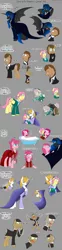 Size: 1280x5152 | Tagged: safe, artist:stuflox, derpibooru import, doctor whooves, fluttershy, igneous rock pie, pinkie pie, prince blueblood, princess luna, time turner, pony, vampire, absurd resolution, alfred, bathtub, bubble bath, butterscotch, chagal, clothes, count von krolock, crossover, dance of the vampires, dress, garlic, glasses, gold tooth, hanging, herbert, male, prince artemis, professor abronsius, reference sheet, rule 63, sarah, stallion, starry eyes, wingding eyes