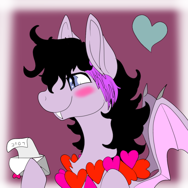 Size: 1024x1024 | Tagged: safe, artist:brainiac, derpibooru import, oc, unofficial characters only, bat pony, pony, blushies, blushing, cute, envelope, heart, letter, love letter, male, solo, stallion, stop putting this as suggestive it's not suggestive, valentines day card