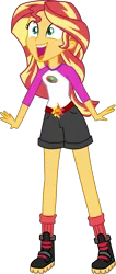 Size: 3000x7095 | Tagged: safe, artist:uponia, derpibooru import, sunset shimmer, equestria girls, legend of everfree, .svg available, absurd resolution, boots, clothes, cute, excited, female, happy, inkscape, legs, open mouth, shimmerbetes, shoes, shorts, simple background, socks, solo, transparent background, vector