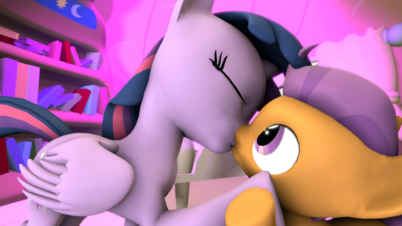 Size: 3840x2160 | Tagged: safe, artist:viranimation, derpibooru import, tender taps, twilight sparkle, twilight sparkle (alicorn), alicorn, pony, 3d, cute, kissing, male, shipping, source filmmaker, straight, straight shota, twilight is a colt coddler, twilight is a foal fiddler, twitaps