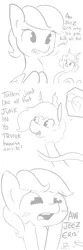 Size: 1080x3240 | Tagged: safe, artist:tjpones, derpibooru import, discord, fluttershy, snake, all the mares tease butterscotch, black and white, blushing, butterscotch, comic, eris, grayscale, monochrome, plot, rule 63, shapeshifting, teasing