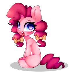 Size: 1577x1605 | Tagged: safe, artist:lnspira, derpibooru import, pinkie pie, alternate hairstyle, blank flank, bow, drool, hair bow, heart eyes, pigtails, simple background, sitting, solo, tongue out, transparent background, twintails, wingding eyes