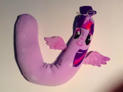 Size: 1600x1194 | Tagged: safe, derpibooru import, twilight sparkle, twilight sparkle (alicorn), alicorn, pony, worm pony, irl, merchandise, neck warmer, not salmon, photo, plushie, solo, twitem, wat, what has science done