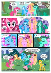 Size: 1600x2263 | Tagged: angry, annoyed, applejack, artist:jucamovi1992, comic, derpibooru import, flash sentry, mermaid, oc, oc:aglaope, oc:piscis, oc:radne, oc:the dark stars, pinkie pie, safe, singing