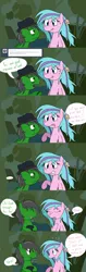 Size: 1280x4064 | Tagged: safe, artist:hummingway, derpibooru import, oc, oc:feather hummingway, oc:swirly shells, unofficial characters only, absurd resolution, ask-humming-way, dialogue, forest, tumblr, tumblr comic
