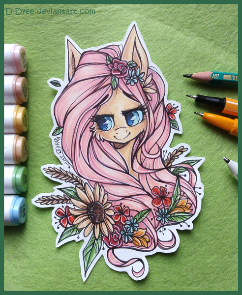 Size: 1800x2197 | Tagged: safe, artist:tenebristayga, derpibooru import, fluttershy, flower, flower in hair, solo, traditional art