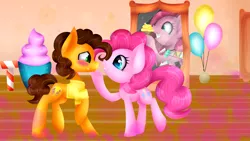 Size: 3309x1861 | Tagged: safe, artist:lixthefork, derpibooru import, cheese sandwich, pinkie pie, fanfic:cupcakes, cheesepie, male, mirror, pinkamena diane pie, shipping, straight