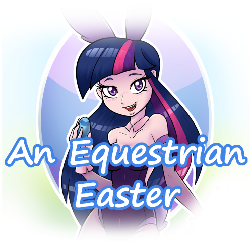 Size: 500x492 | Tagged: suggestive, artist:ambris, derpibooru import, twilight sparkle, art pack:an equestrian easter, equestria girls, advertisement, an equestrian easter, breasts, bunny suit, cleavage, clothes, colored pupils, easter, easter egg, female, leotard, looking at you, open mouth, smiling, solo, solo female