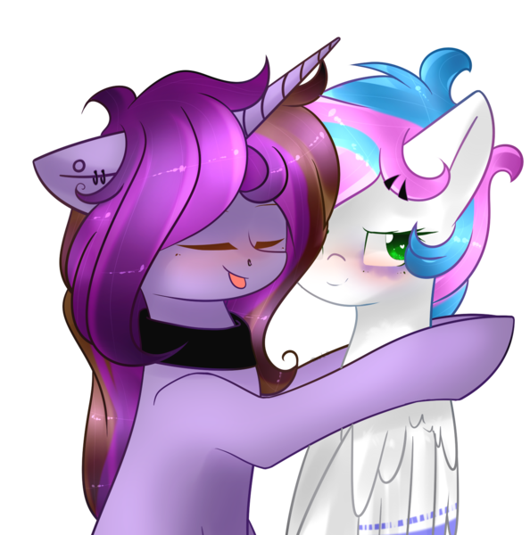 Size: 1420x1435 | Tagged: safe, artist:xxdarkmindxx, derpibooru import, oc, oc:symphony diamond, unofficial characters only, pegasus, pony, unicorn, hug, simple background, transparent background