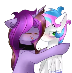 Size: 1420x1435 | Tagged: safe, artist:xxdarkmindxx, derpibooru import, oc, oc:symphony diamond, unofficial characters only, pegasus, pony, unicorn, hug, simple background, transparent background