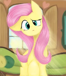 Size: 994x1136 | Tagged: artist:lcpegasister75, confluttershy, confused, crepuscular rays, derpibooru import, fluttershy, head tilt, interior, looking at you, raised hoof, safe, solo