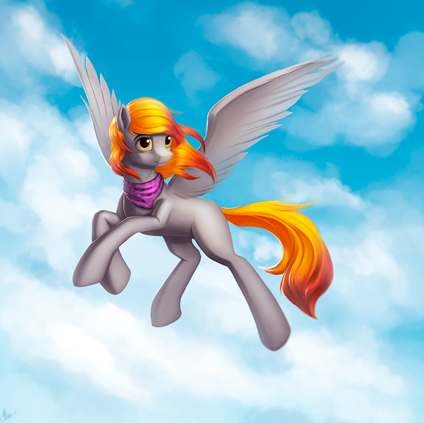 Size: 1280x1275 | Tagged: safe, artist:l1nkoln, derpibooru import, oc, oc:fiery glow, unofficial characters only, pegasus, pony, blank flank, commission, flying, solo, spread wings