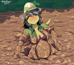 Size: 1280x1135 | Tagged: anthro, artist:willisrisque, belly, belly button, bra, breasts, chubby, cleavage, clothes, daring do, derpibooru import, eyes closed, female, frilly underwear, mud, open clothes, pink underwear, plump, quicksand, sinking, solo, solo female, squishy, squooshy, suggestive, underwear, wet and messy