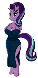 Size: 1970x3994 | Tagged: suggestive, artist:steelph, derpibooru import, starlight glimmer, anthro, unguligrade anthro, unicorn, bedroom eyes, big breasts, blushing, breasts, busty starlight glimmer, cleavage, clothes, dress, female, gown, looking at you, nightgown, side slit, simple background, solo, solo female, stupid sexy starlight glimmer, transparent background