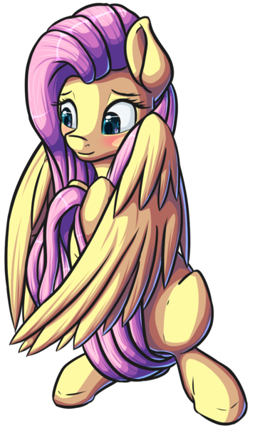 Size: 877x1469 | Tagged: artist:itresad, blushing, covering, cute, daaaaaaaaaaaw, derpibooru import, fluttershy, hnnng, looking away, safe, shy, shyabetes, simple background, sitting, solo, transparent background