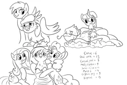 Size: 1479x1000 | Tagged: safe, artist:dudey64, derpibooru import, fluttershy, gilda, gimme moore, gustave le grande, pinkie pie, rainbow dash, twilight sparkle, earth pony, gryphon, pegasus, pony, female, flutterpred, hat, imminent vore, licking, mare, monochrome, newsboy hat, open mouth, pinkie pred, preddash, role reversal, tongue out, twipred