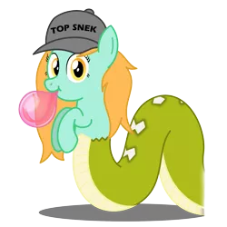 Size: 1750x1750 | Tagged: artist:bladedragoon7575, bubblegum, cap, derpibooru import, food, forked tongue, gum, hat, lamia, looking at you, oc, oc:sandra scales, original species, safe, simple background, snake, snek, solo, top gun, transparent background, unofficial characters only