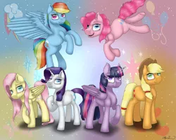 Size: 1600x1280 | Tagged: safe, artist:gittykitty264, derpibooru import, applejack, fluttershy, pinkie pie, rainbow dash, rarity, twilight sparkle, twilight sparkle (alicorn), alicorn, pony, cowboy hat, crossed hooves, group, hat, mane six, open mouth, raised hoof, stetson