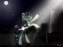 Size: 2000x1500 | Tagged: artist:gittykitty264, coloratura, crying, derpibooru import, eyes closed, moon, open mouth, rara, safe, signature, singing, solo, spotlight, stage, stars, tears of joy, the mane attraction