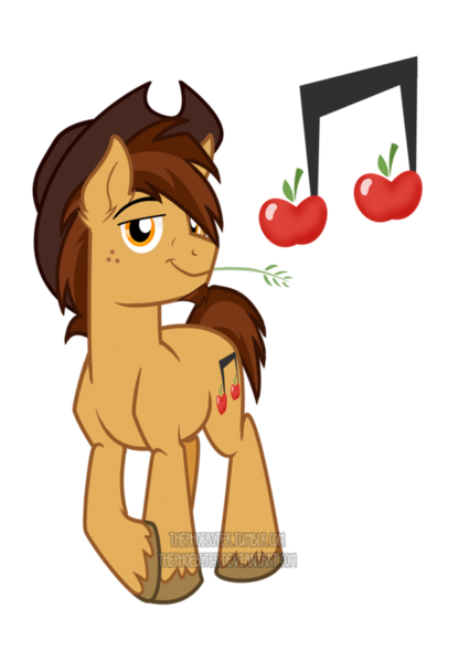 Size: 600x848 | Tagged: safe, artist:thephoebster, derpibooru import, oc, oc:dandee apple, unofficial characters only, earth pony, pony, cowboy hat, cutie mark, freckles, hat, male, offspring, parent:applejack, parent:promontory, parents:promontjack, simple background, solo, stallion, stetson, transparent background, vector