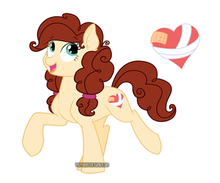 Size: 800x665 | Tagged: safe, artist:thephoebster, derpibooru import, oc, oc:sugar rush, unofficial characters only, earth pony, pony, cutie mark, female, mare, offspring, parent:cheese sandwich, parent:pinkie pie, parents:cheesepie, pigtails, raised hoof, simple background, solo, transparent background, twintails