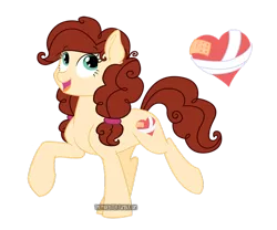 Size: 800x665 | Tagged: safe, artist:thephoebster, derpibooru import, oc, oc:sugar rush, unofficial characters only, earth pony, pony, cutie mark, female, mare, offspring, parent:cheese sandwich, parent:pinkie pie, parents:cheesepie, pigtails, raised hoof, simple background, solo, transparent background, twintails