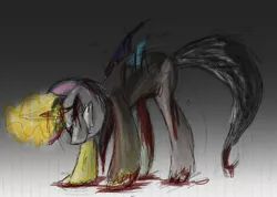 Size: 2479x1764 | Tagged: grimdark, artist:riquis101, derpibooru import, oc, unofficial characters only, pony, unicorn, blood, glowing horn