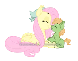 Size: 800x626 | Tagged: safe, artist:thephoebster, derpibooru import, fluttershy, oc, oc:bismarck, earth pony, pony, boop, colt, eyes closed, fluttermom, handkerchief, male, mother and son, noseboop, offspring, parent:big macintosh, parent:fluttershy, parents:fluttermac, simple background, transparent background, watermark