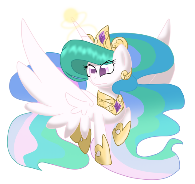 Size: 2700x2550 | Tagged: safe, artist:ashleigharts, derpibooru import, princess celestia, pony, female, looking at something, magic, mare, raised hoof, simple background, solo, spread wings, stern, transparent background