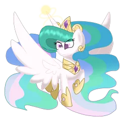 Size: 2700x2550 | Tagged: safe, artist:ashleigharts, derpibooru import, princess celestia, pony, female, looking at something, magic, mare, raised hoof, simple background, solo, spread wings, stern, transparent background