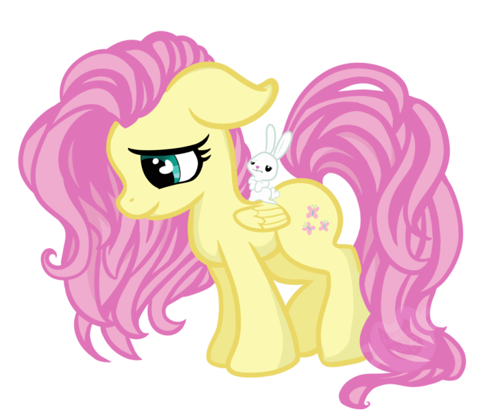 Size: 1024x881 | Tagged: angel bunny, artist:fuwafuwakitty, derpibooru import, floppy ears, fluttershy, folded wings, looking down, profile, safe, simple background, solo, standing, transparent background