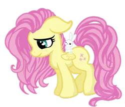 Size: 1024x881 | Tagged: angel bunny, artist:fuwafuwakitty, derpibooru import, floppy ears, fluttershy, folded wings, looking down, profile, safe, simple background, solo, standing, transparent background