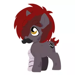 Size: 3000x3000 | Tagged: safe, artist:marukouhai, derpibooru import, oc, oc:mekanikoak, unofficial characters only, pony, unicorn, colt, fake moustache, hair over one eye, male, offspring, parent:apple bloom, parent:rumble, parents:rumbloom, prosthetic limb, prosthetics, simple background, solo, white background