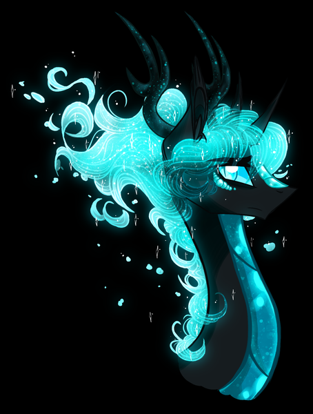 Size: 1280x1691 | Tagged: safe, artist:australian-senior, derpibooru import, oc, oc:nightmare ideas, oc:wheatley invictus, unofficial characters only, alicorn, kirin, kirindos, alternate universe, antlers, black background, blue eyes, bust, colored sclera, crossover, image, nightmare, png, portal, portal (valve), portal 2, scales, simple background, slit pupils, solo, wheatley