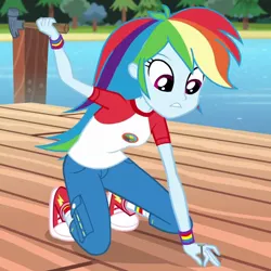 Size: 600x600 | Tagged: safe, derpibooru import, screencap, rainbow dash, equestria girls, legend of everfree, camp everfree outfits, clothes, converse, cropped, female, frown, hammer, holding, nail, shoes, solo