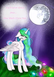 Size: 719x1024 | Tagged: artist:fireheartsk, crying, derpibooru import, mare in the moon, moon, princess celestia, sad, safe, solo, song, you are my sunshine