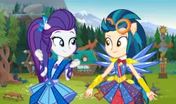 Size: 800x472 | Tagged: safe, artist:limedazzle, artist:mixiepie, artist:themexicanpunisher, derpibooru import, indigo zap, rarity, equestria girls, legend of everfree, clothes, crystal wings, female, goggles, lesbian, rarizap, shipping