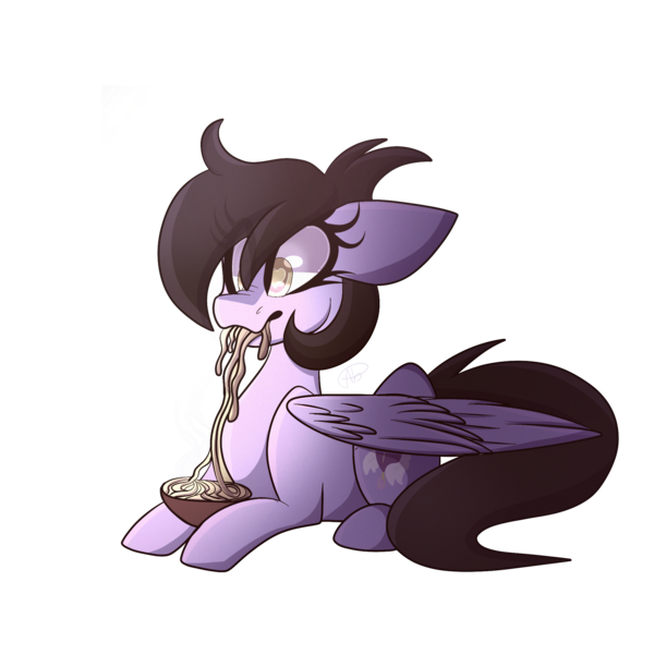 Size: 2048x2048 | Tagged: safe, artist:umiimou, derpibooru import, oc, unofficial characters only, pegasus, pony, bowl, eating, female, floppy ears, food, high res, mare, noodles, nose wrinkle, prone, simple background, solo, transparent background