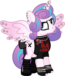 Size: 1208x1395 | Tagged: safe, artist:lightningbolt, derpibooru import, princess flurry heart, alicorn, pony, .svg available, annoyed, boots, bow, bracelet, button, chains, choker, clandestine industries, clothes, cobra starship, ear piercing, earring, edgy, emo, eyeshadow, fake cutie mark, fall out boy, female, fingerless gloves, frown, glare, gloves, grumpy, hair over one eye, horn piercing, indifferent, it's a phase, jewelry, lip piercing, looking at you, makeup, my chemical romance, necklace, nose piercing, older, ow the edge, paint on fur, painted horn, panic! at the disco, piercing, princess emo heart, punk, rebellious teen, reference, ribbon, safety pin, shirt, shoes, simple background, socks, solo, spiked choker, spiked wristband, spread wings, striped socks, svg, tail bow, teenage flurry heart, teenager, transparent background, vector, wall of tags, wing piercing, wristband, zipper